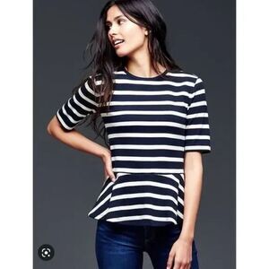 GAP Women's Navy Blue & White Stripe Peplum Top 100% Cotton Size Medium